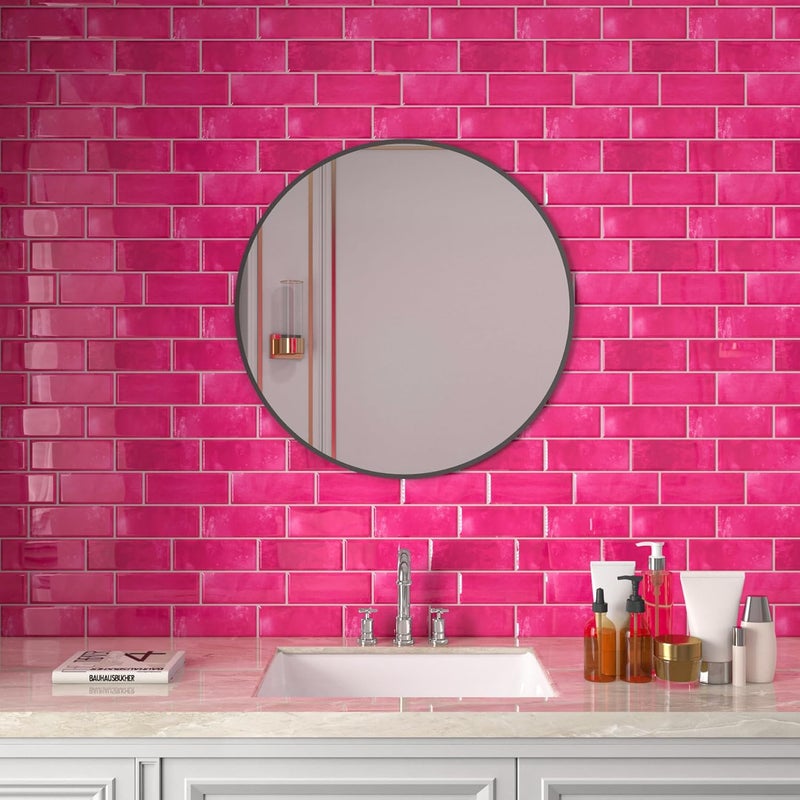 Decotalk Backsplash Tile Peel and Stick 15-Pack Hot Pink Kitchen Backsplash Tiles Peel & Stick 12x12 Inch Subway Tile Backsplash for Kitchen Wall Hot Pink Subway Backsplash for Bathroom Waterproof - Image 5